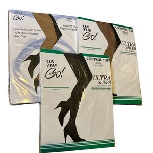 Bundle of 3 On the Go Control Top Pantyhose Nude, Coffee, Off Black Size Large